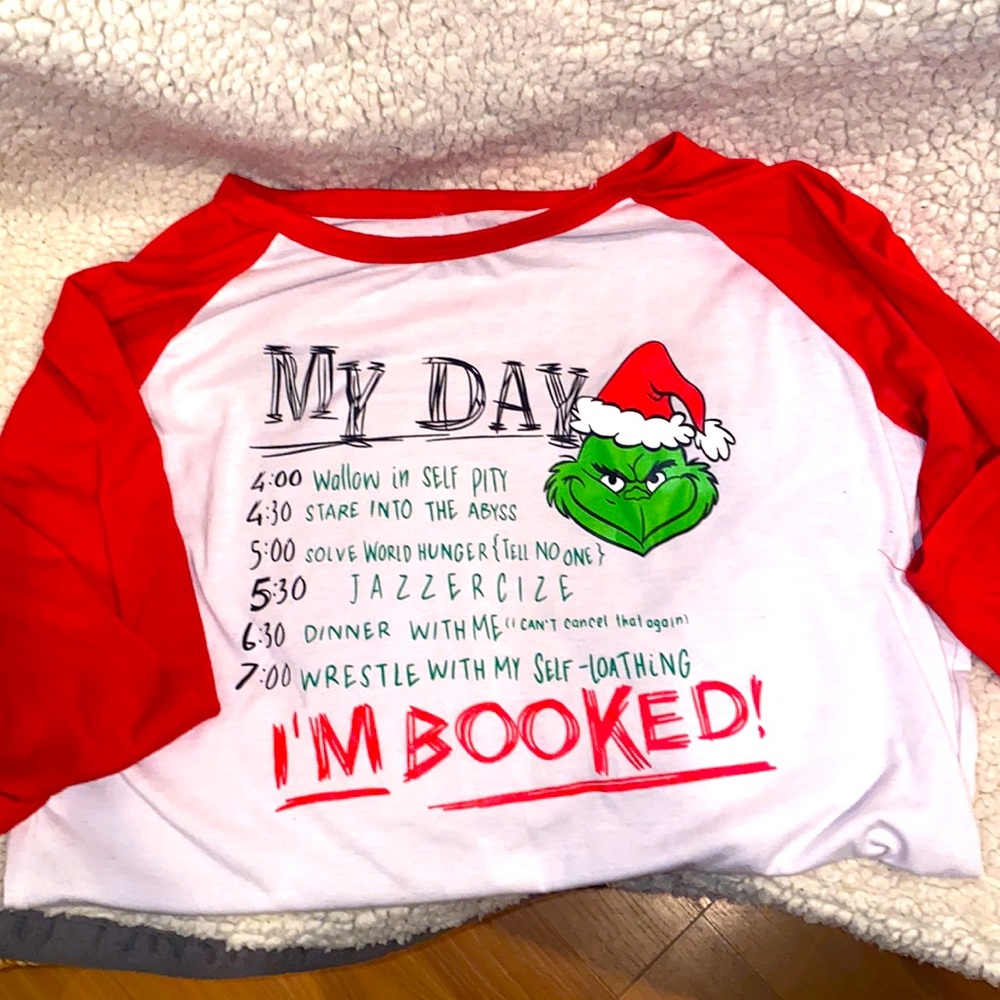 Grinch "I'm Booked" 3 quarter Christmas baseball tee